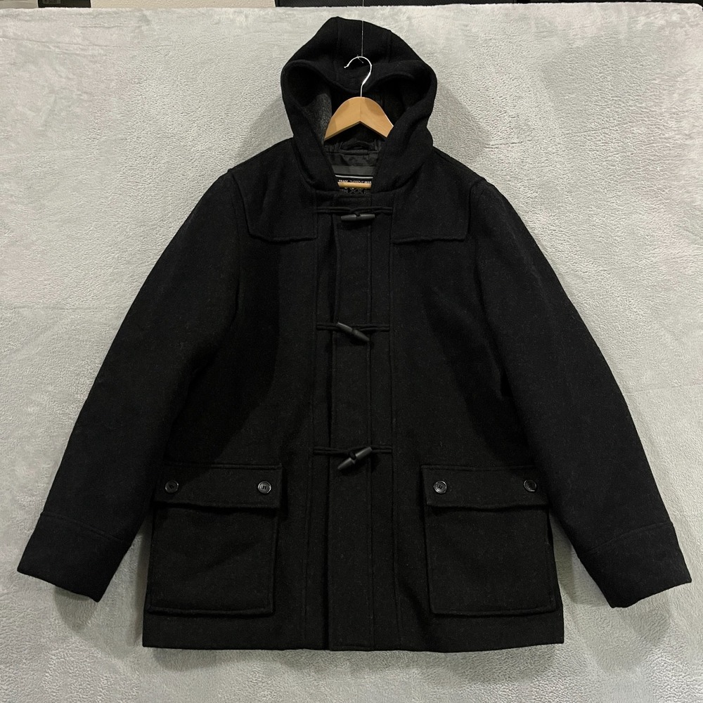 David Bitton Buffalo Pea Coat Jacket Men XL Full Zip Hooded Wool Preppy Academia